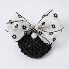 Floral Mesh Bow Hair Claw - White Floral