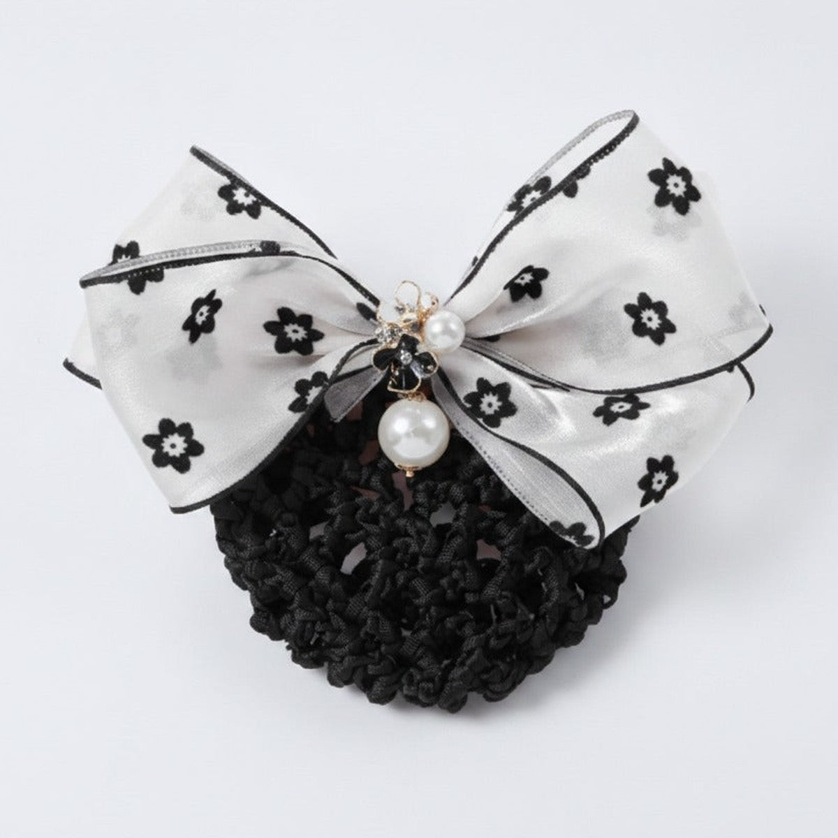 Floral Mesh Bow Hair Claw - White Floral