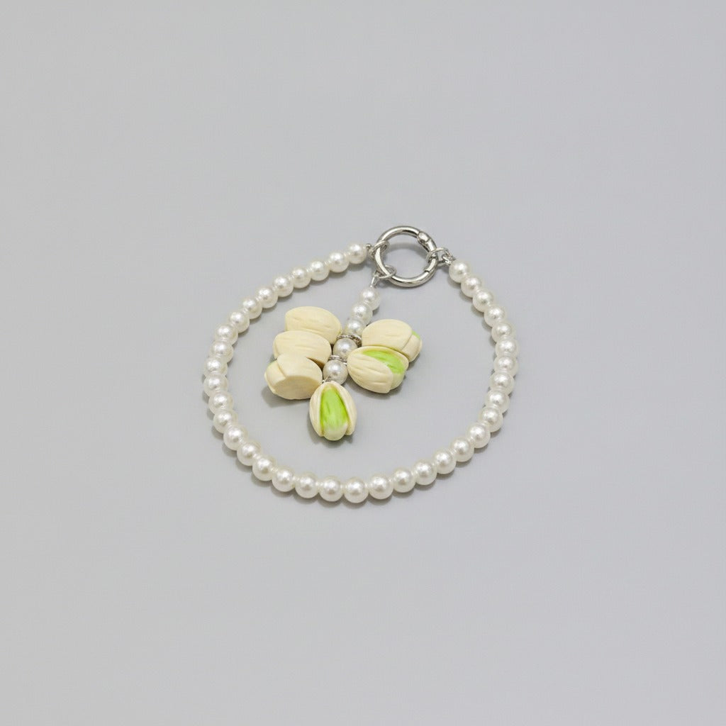 Pearl Beaded Charm Keychain - Cream Pearl