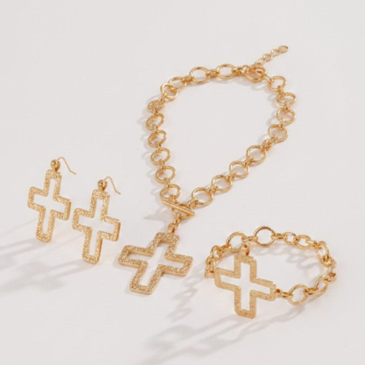 Hollow Cross Jewelry Set - Gold
