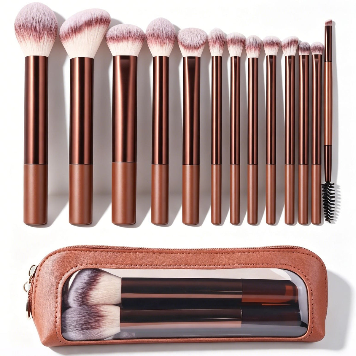 14-piece makeup brush set - Coffee