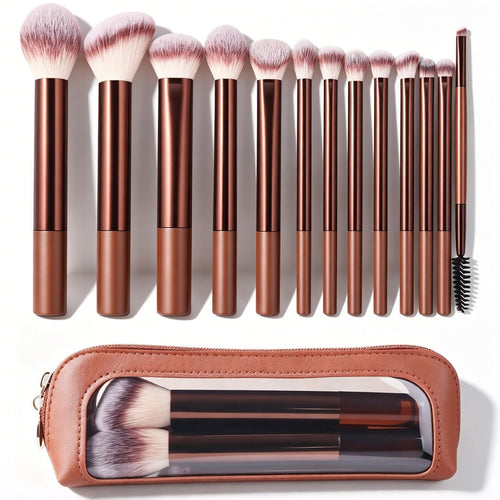 14-piece makeup brush set - Coffee