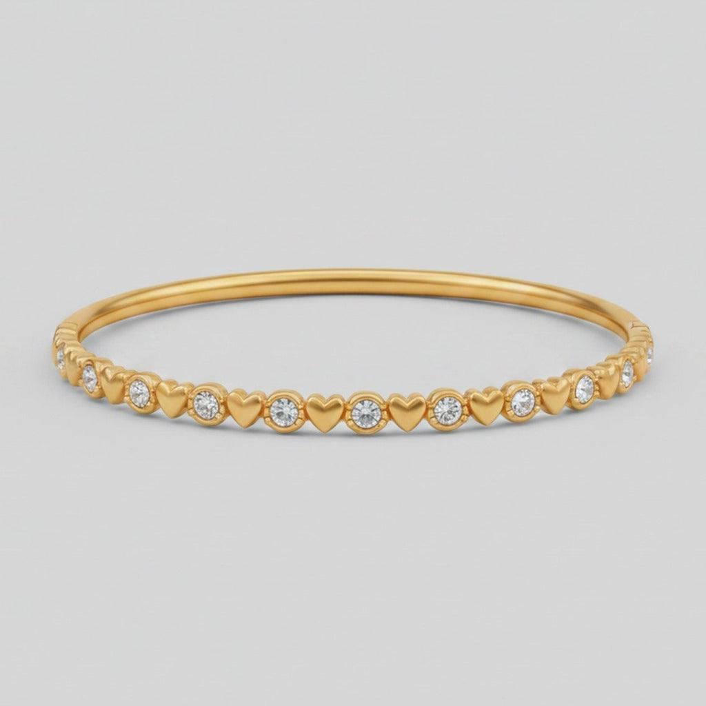 Gold Heart And Crystal Circle Bangle Bracelet – jewelry (view 1)