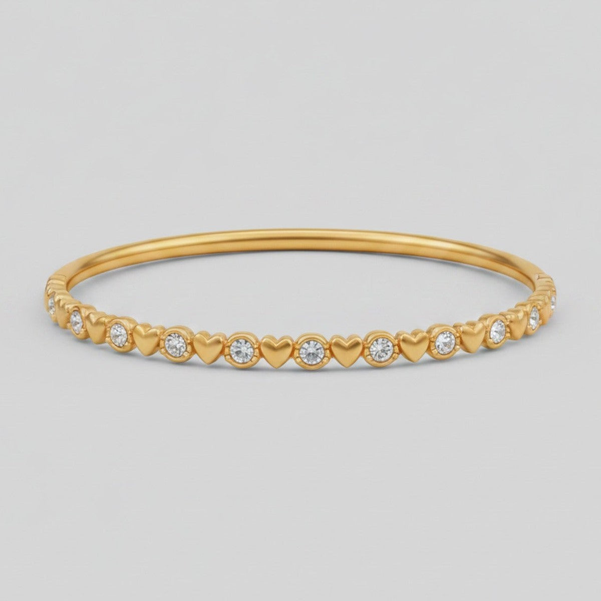 Gold Heart And Crystal Circle Bangle Bracelet – jewelry (view 1)