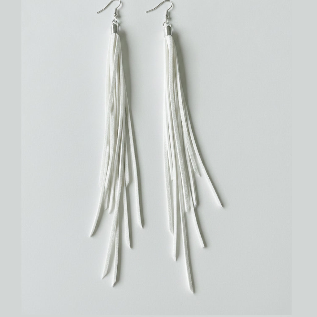 Fringe Tassel Dangle Earrings - White