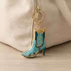 Rhinestone Cowboy Boot Keychain - Turquoise