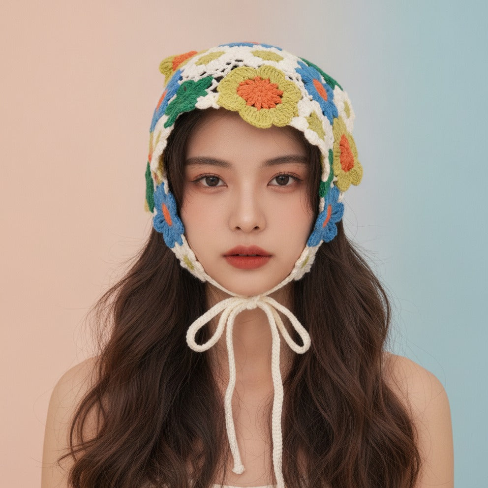 Embroidered Floral Mini Bonnet Headwrap - Type A
