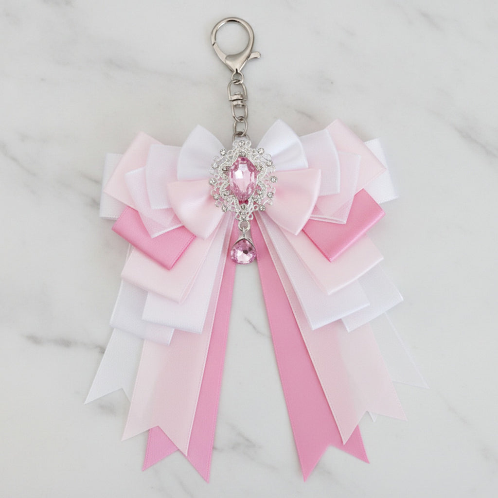 Layered Ribbon Bow Bag Charm - Soft Pink