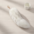 Fluffy Faux Fur Tail Keychain - Cream