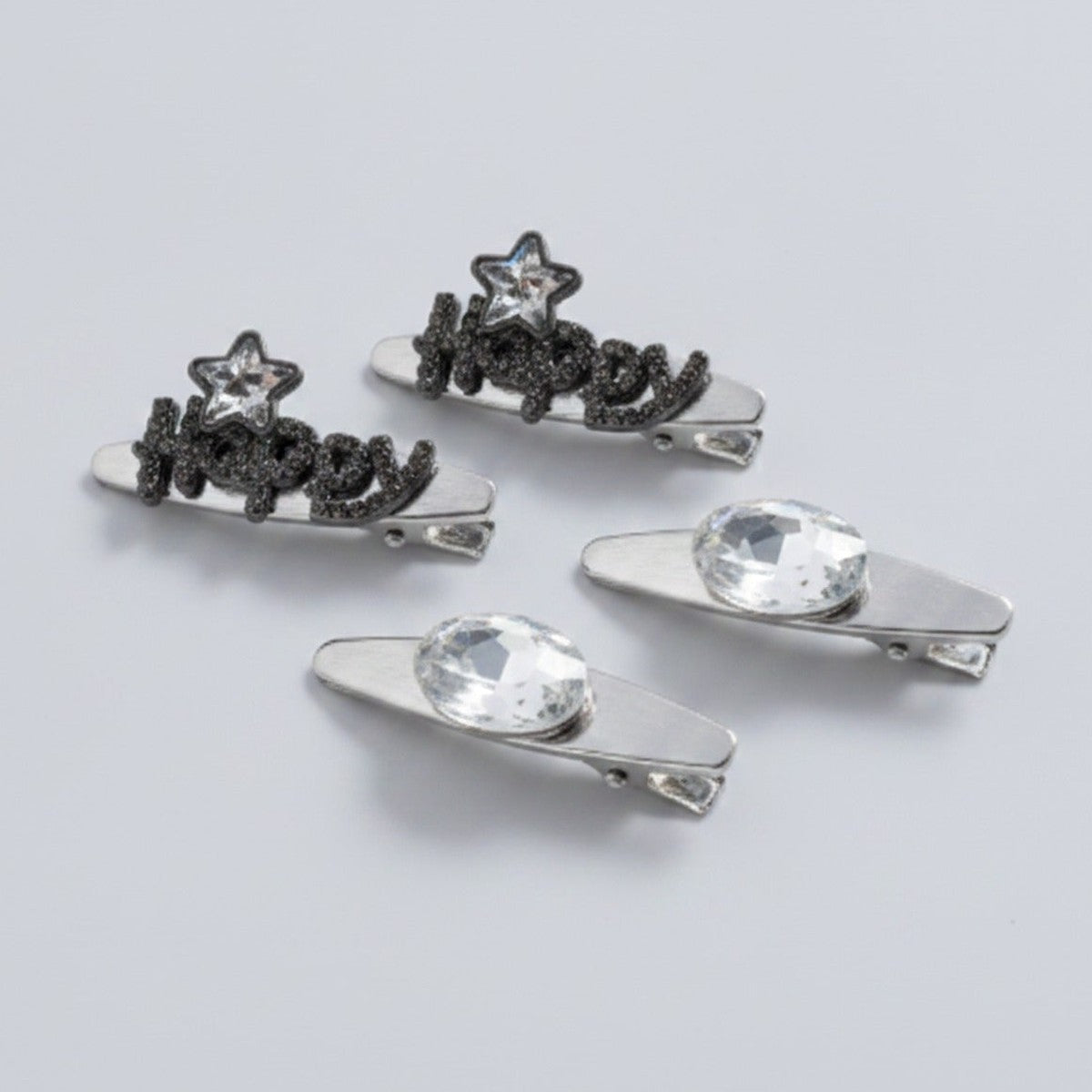 Gemstone Heart Claw Hair Clip Set - Black Happy – hair accessories