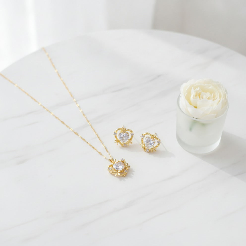 Heart Crystal Charm Set - Gold Crystal