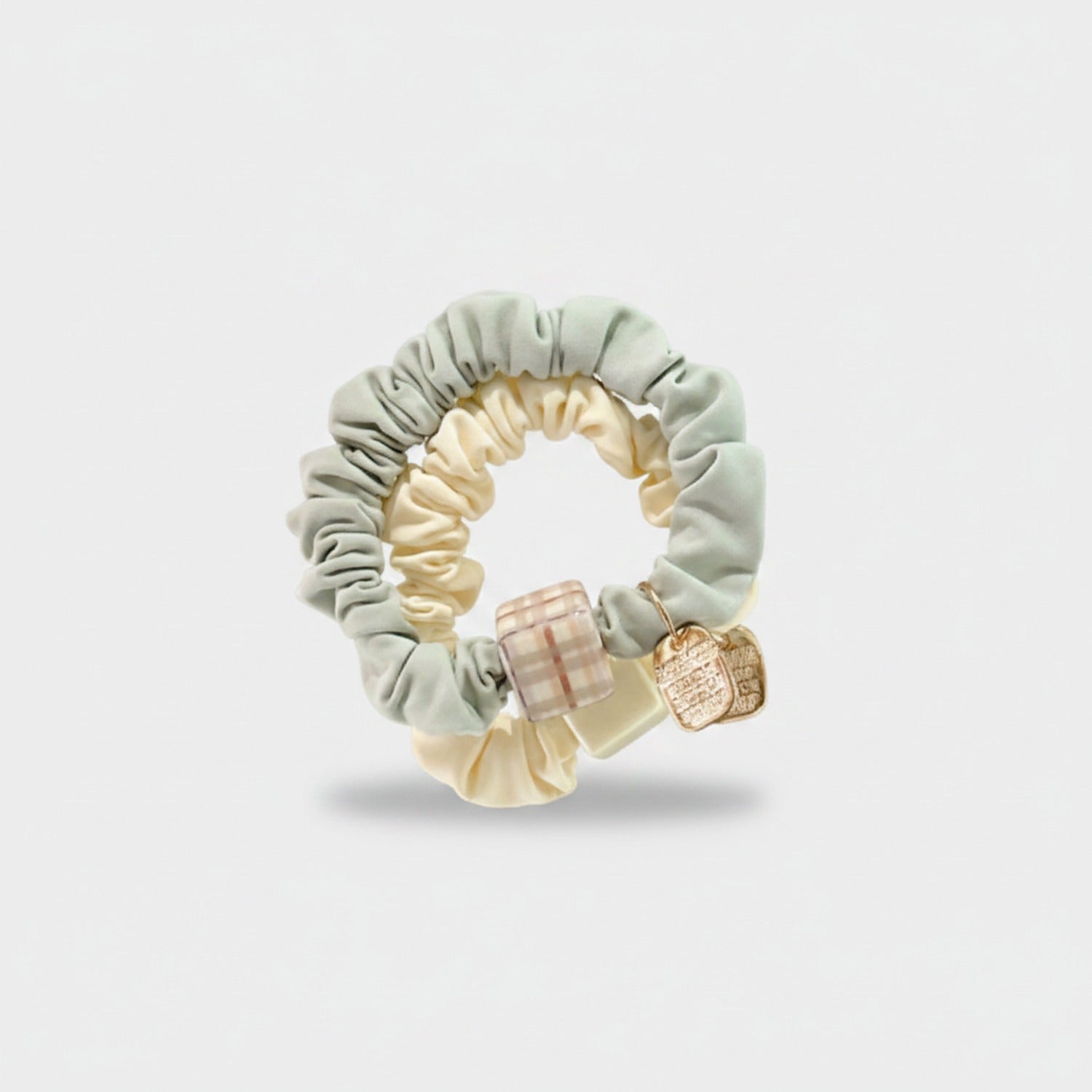 Ruched Scrunchie Duo with Charm Sage Green