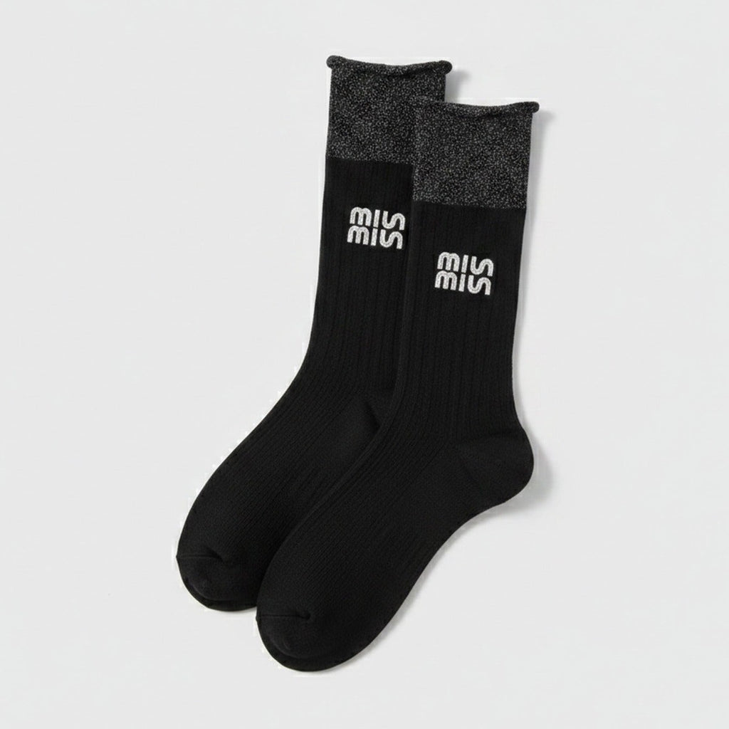 Black Ribbed Crew Socks – apparel accessories (view 1)