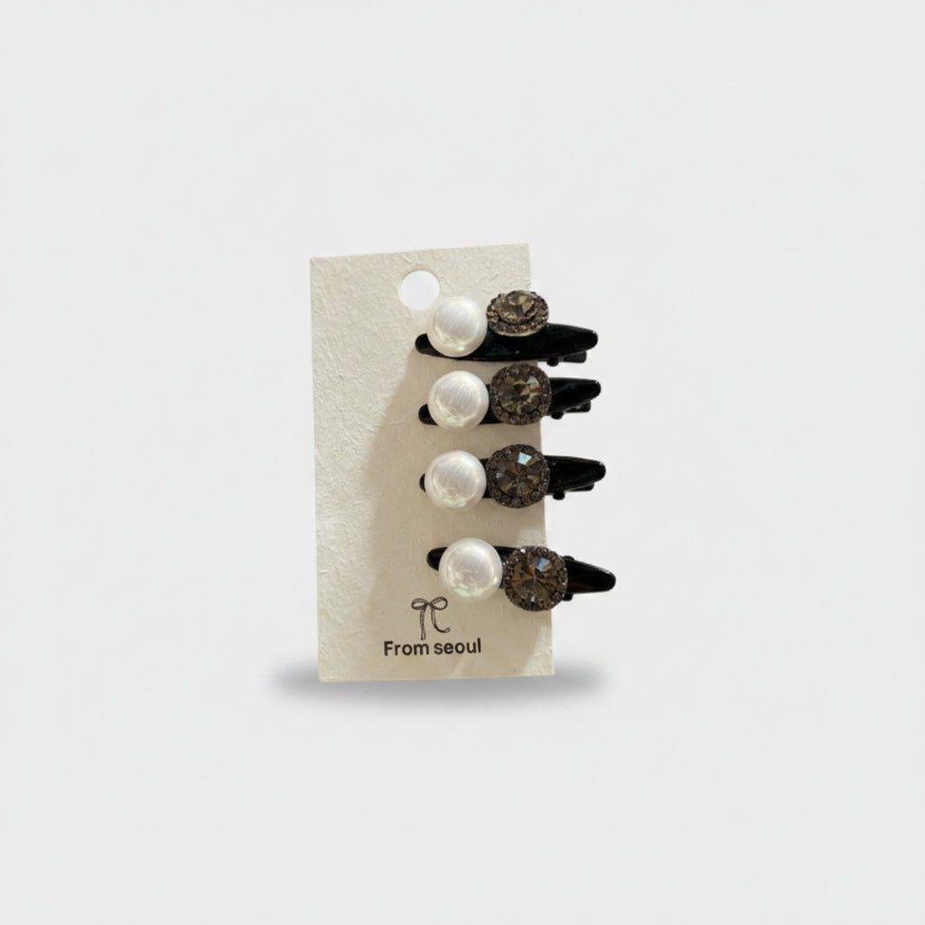 Pearl & Crystal Mini Claw Clips Set Champagne Pearl & Gunmetal
