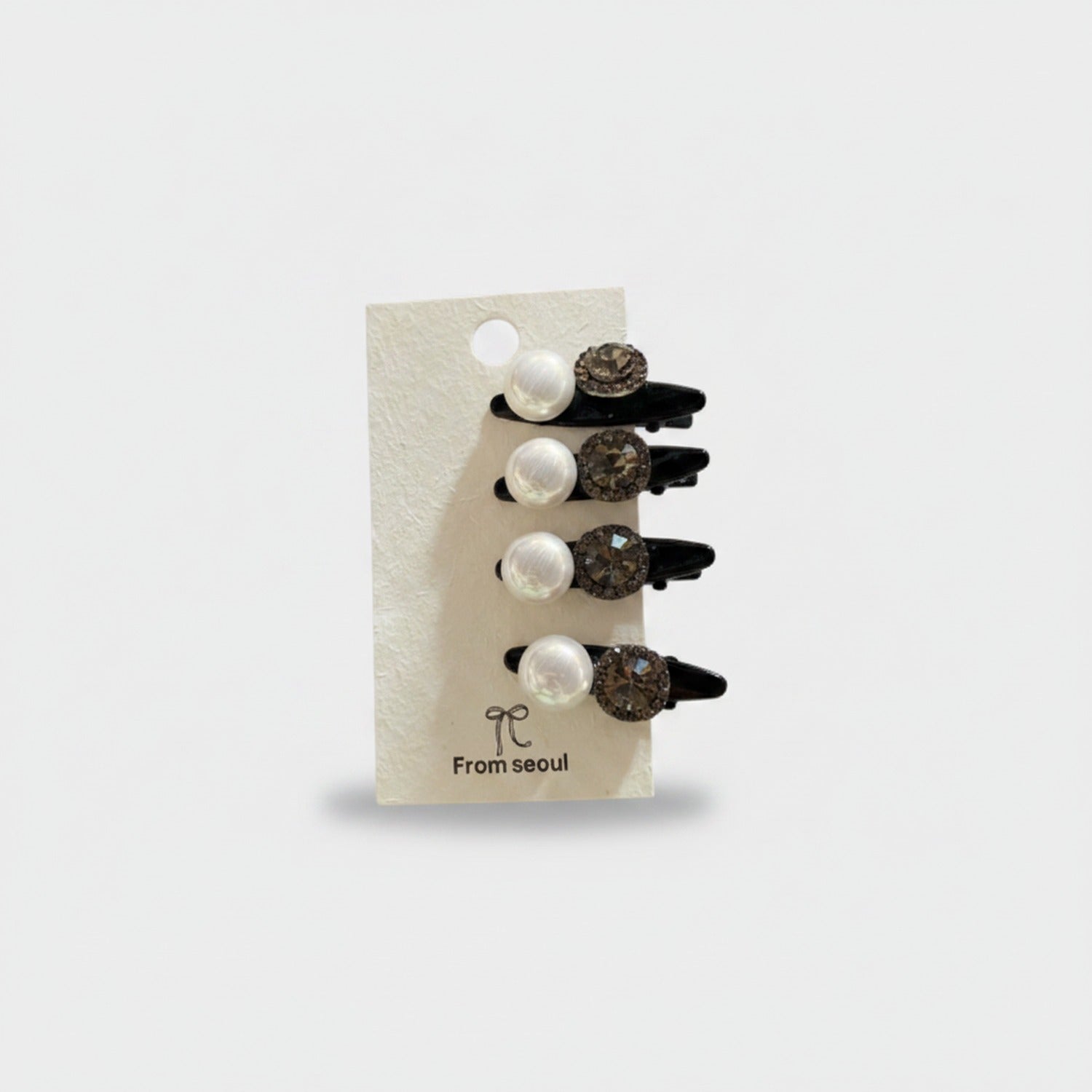 Pearl & Crystal Mini Claw Clips Set Champagne Pearl & Gunmetal