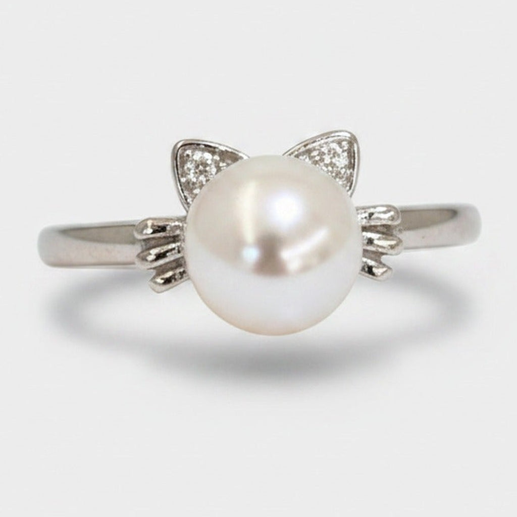 Pearl Cat Ear Ring with Rhinestone Details – jewelry (view 1)