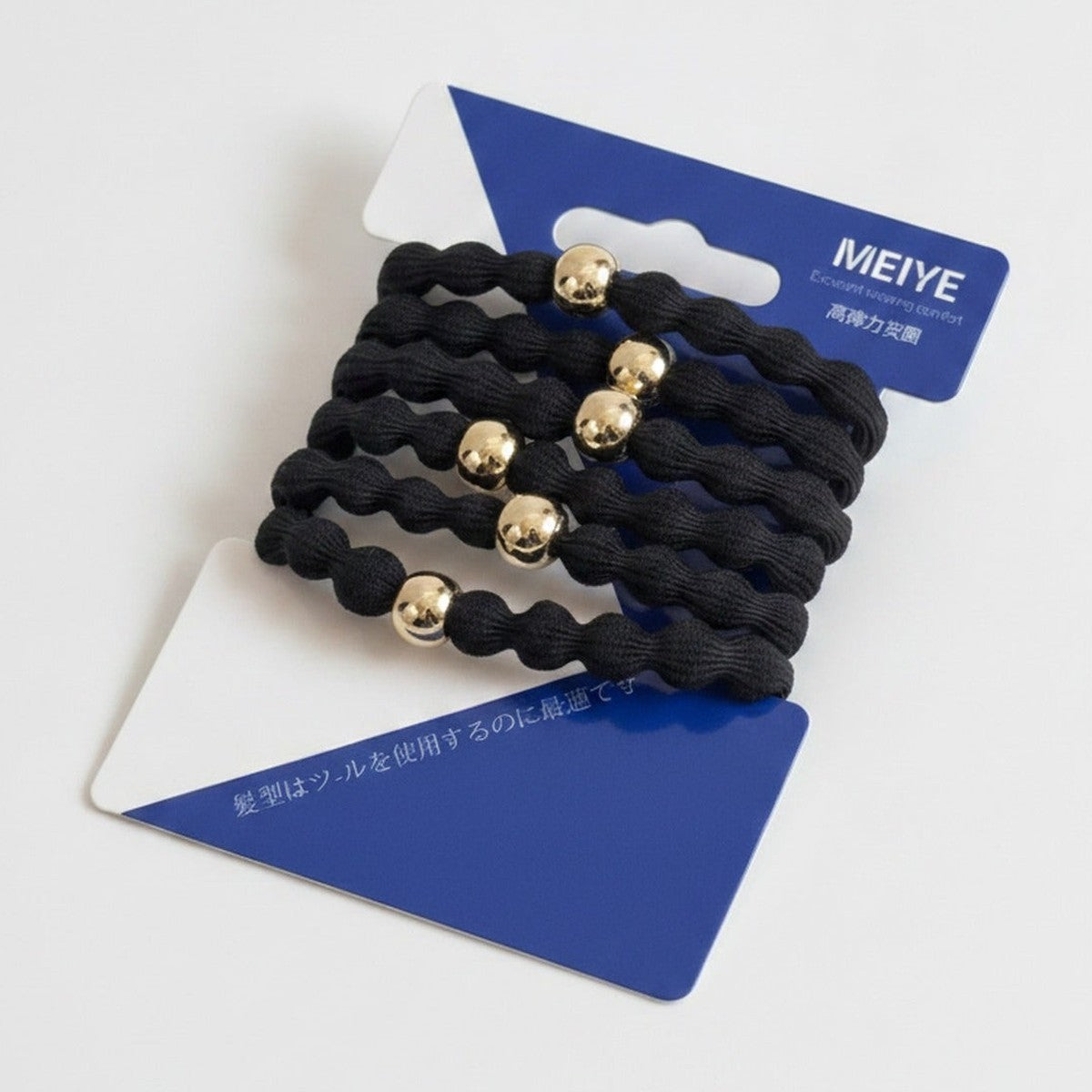 Black Wavy Scrunchies With Gold Beads – hair accessories (view 1)
