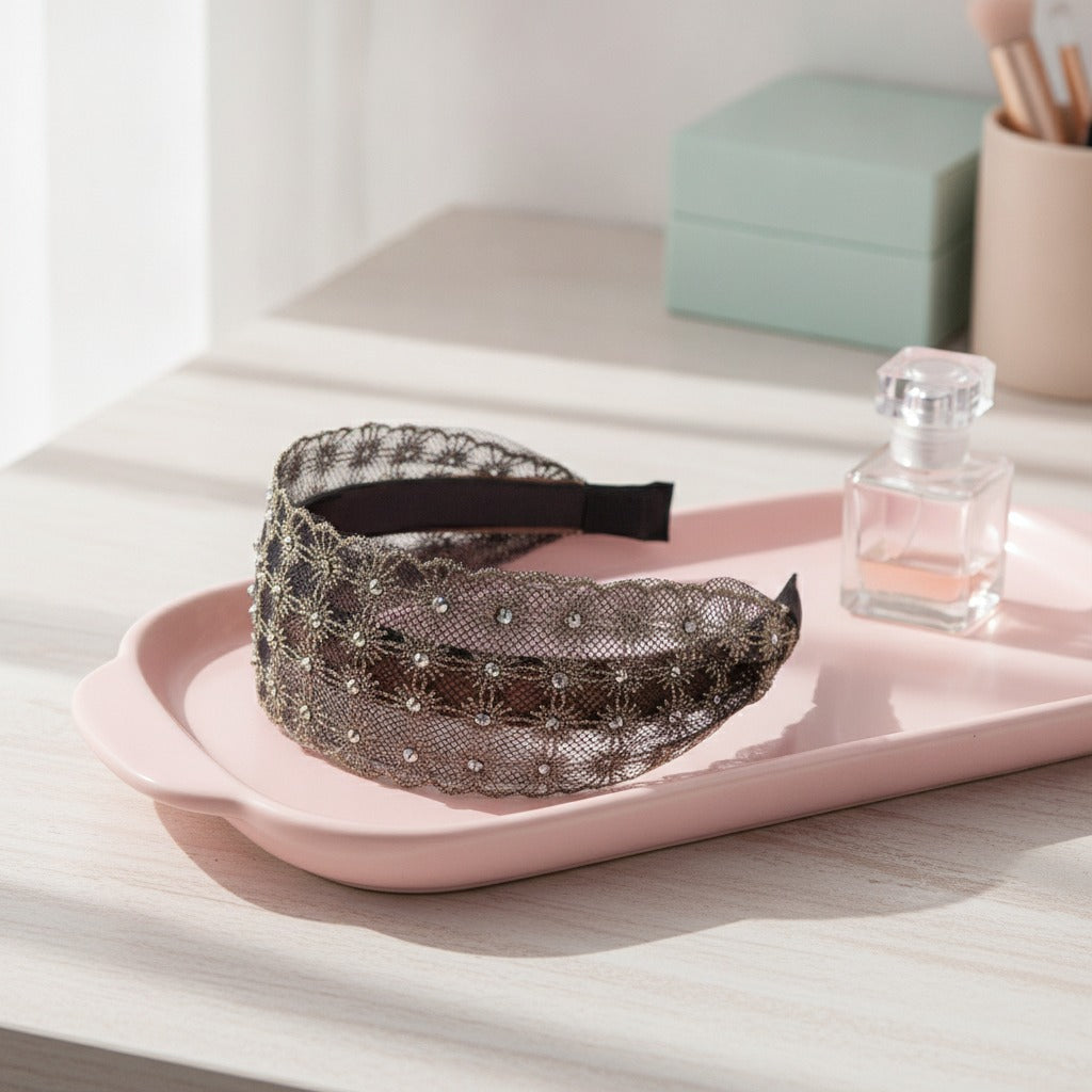 Sparkle Mesh Padded Headband - Gold