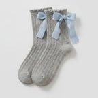 Light Gray Bow Cable Knit Crew Socks – apparel accessories (view 1)