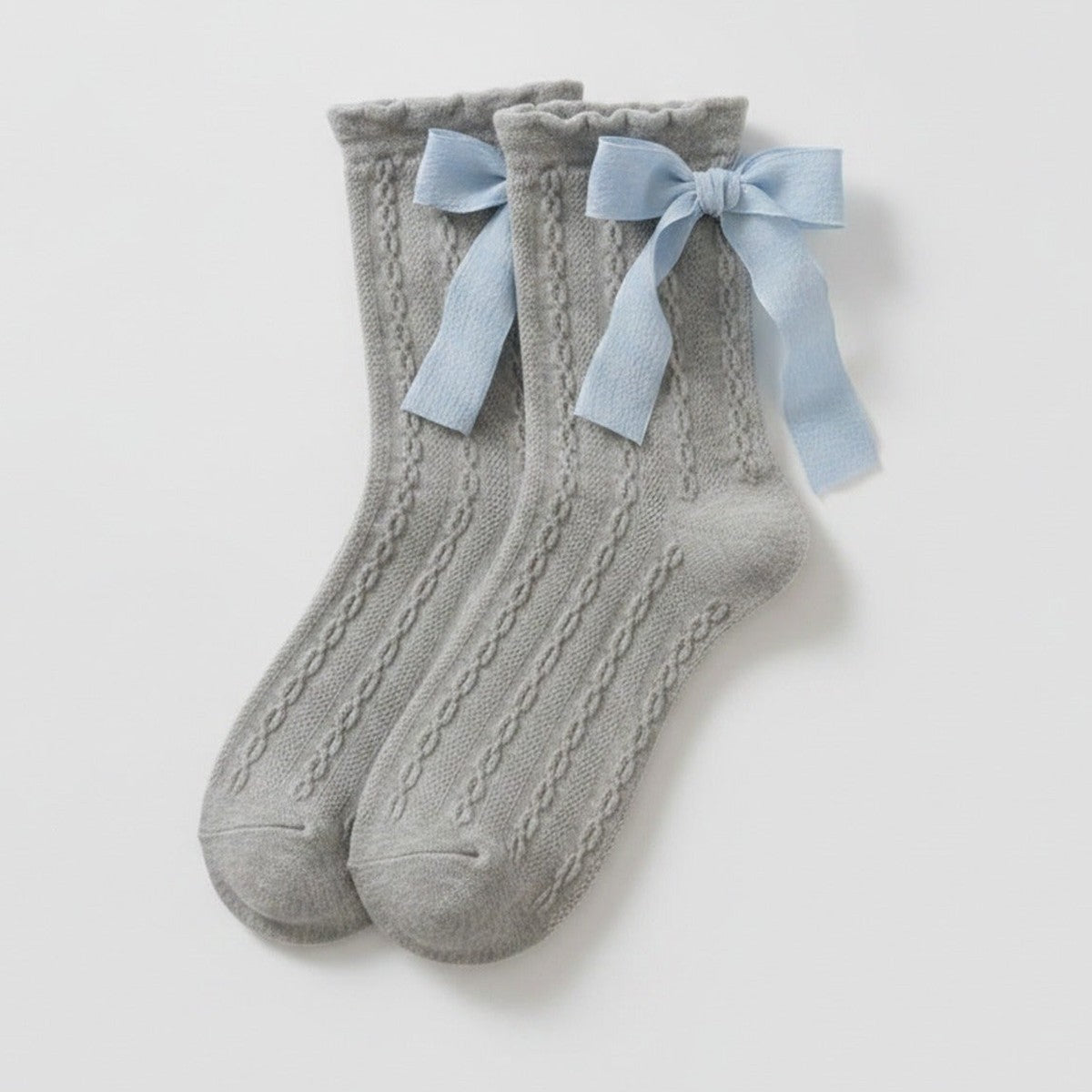 Light Gray Bow Cable Knit Crew Socks – apparel accessories (view 1)