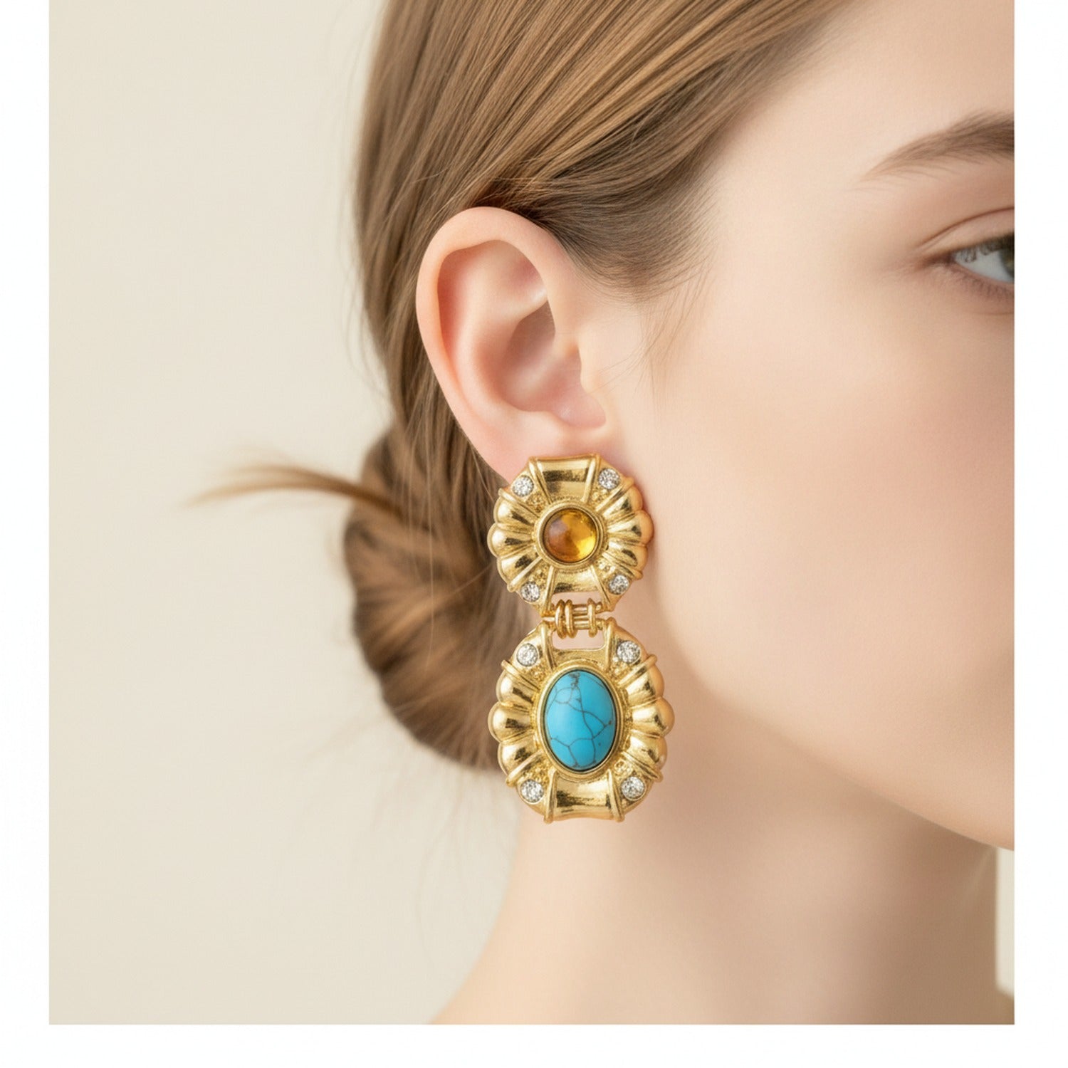 Gemstone Statement Drop Earrings Gold