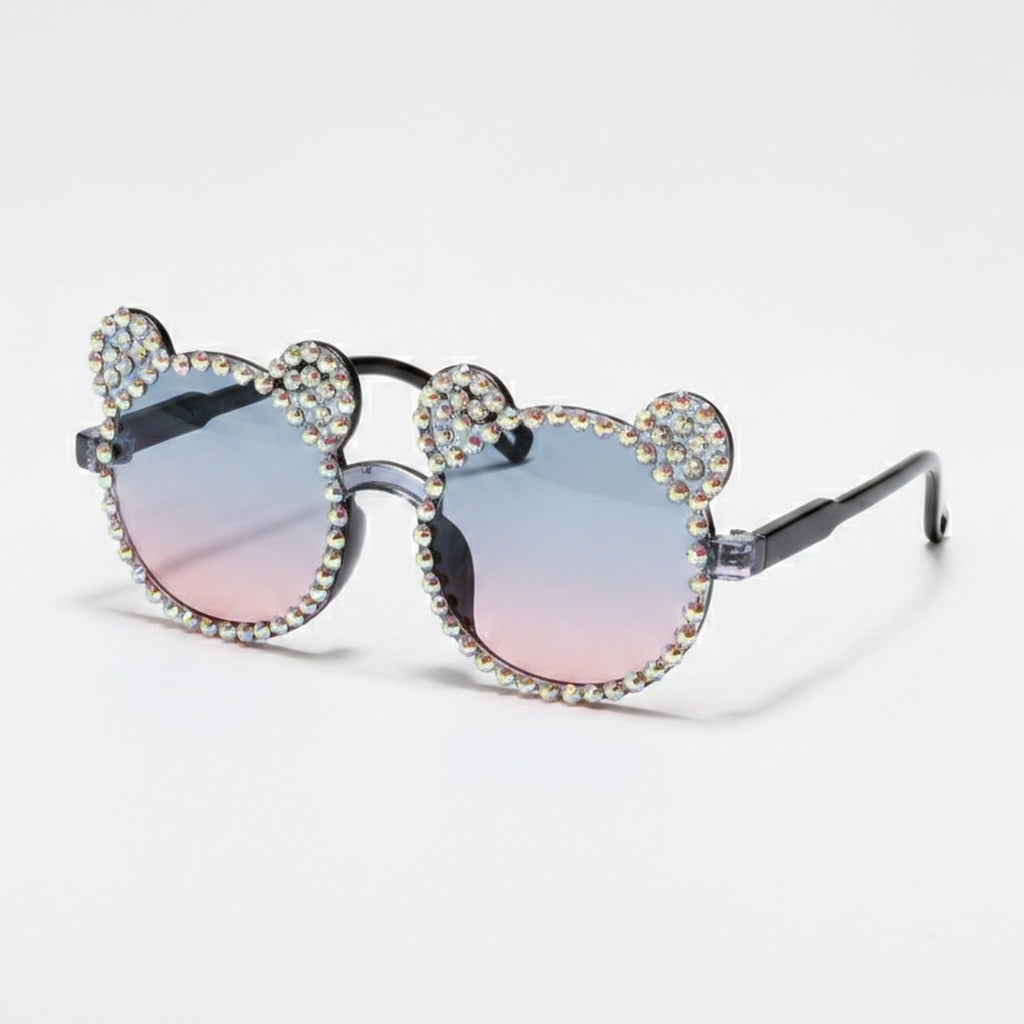 Rhinestone Bear Round Sunglasses - Iridescent Crystal Bear – eyewear (view 1)