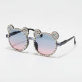 Rhinestone Bear Round Sunglasses - Iridescent Crystal Bear – eyewear (view 1)