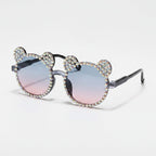 Rhinestone Bear Round Sunglasses - Iridescent Crystal Bear – eyewear (view 1)