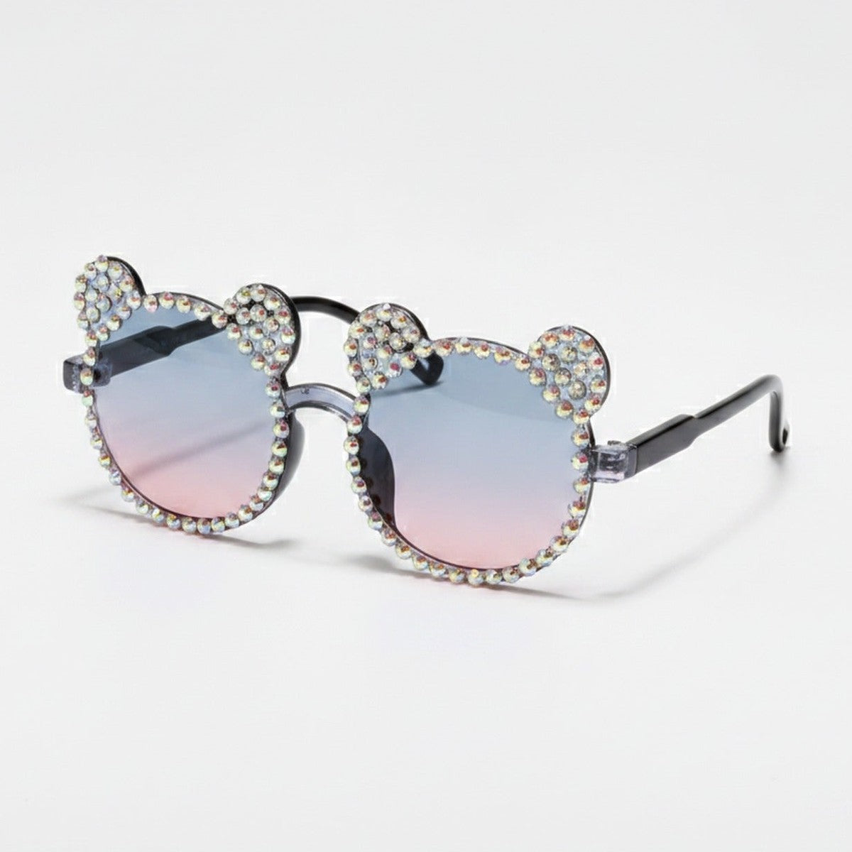 Rhinestone Bear Round Sunglasses - Iridescent Crystal Bear – eyewear (view 1)