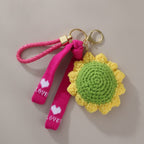 Crochet Sunflower Keychain Charm - Hot Pink