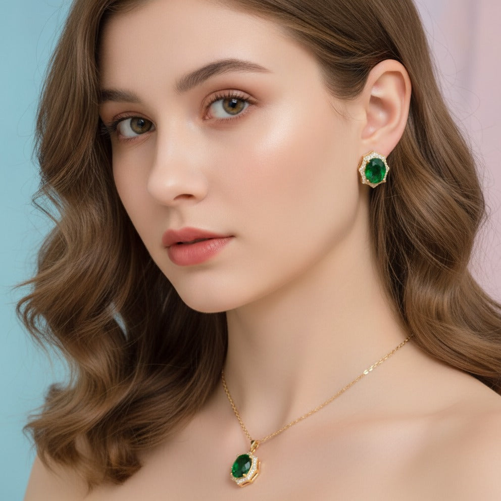 Emerald Oval Jewelry Set