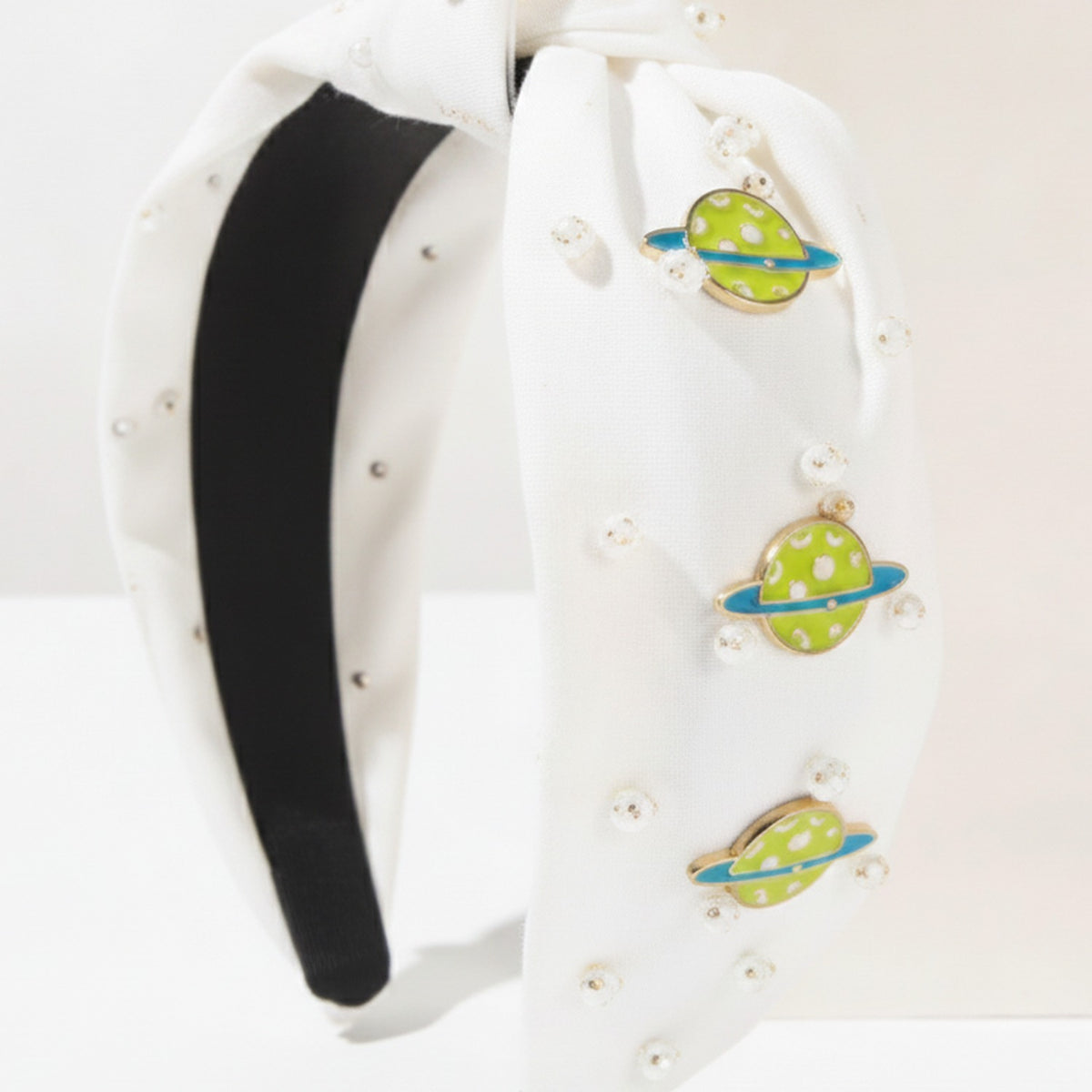 White Padded Headband With Planet Charms – hair accessories (view 1)