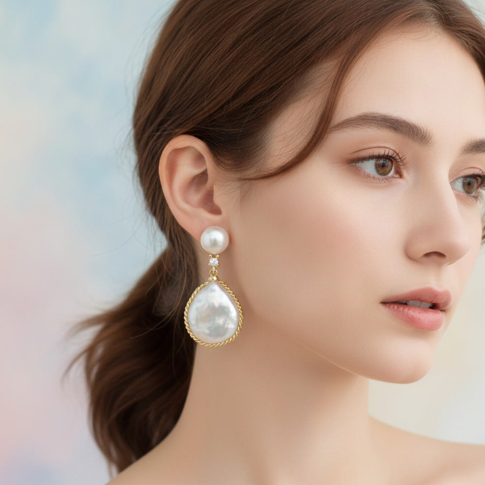 Pearl Twisted Frame Stud Earring - Type 5