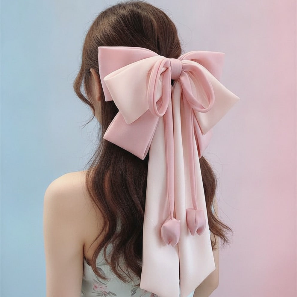 Ribbon Bow Hair Claw Clip - Blush & Mauve
