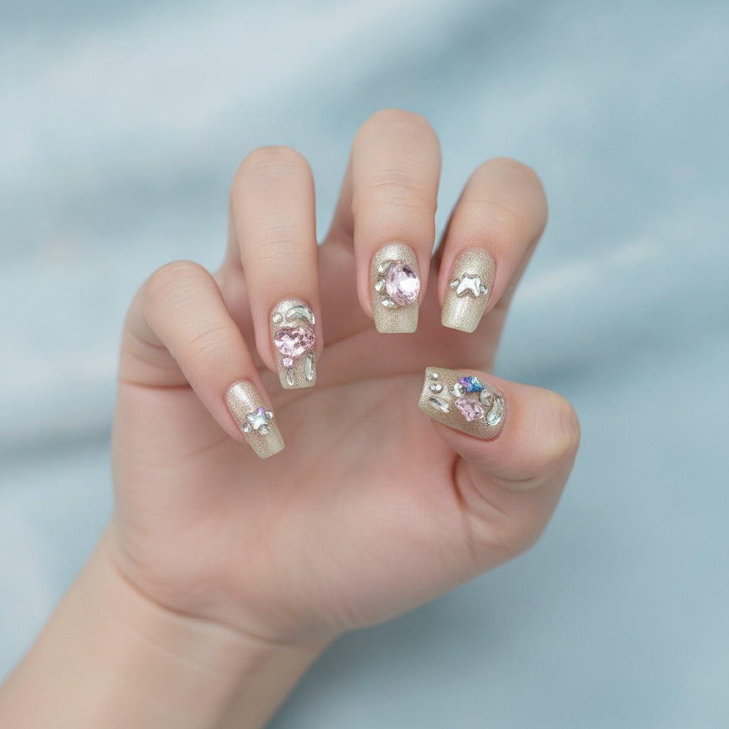 Sparkle Statement Press-On Nail Set - Crystal Mix