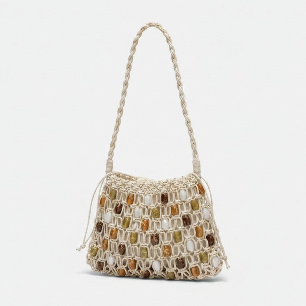 Beaded Macramé Shoulder Bag With Natural Stone Accents – apparel accessories (view 1)