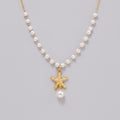 Pearl Starfish Charm Necklace - Gold Starfish