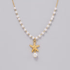 Pearl Starfish Charm Necklace - Gold Starfish