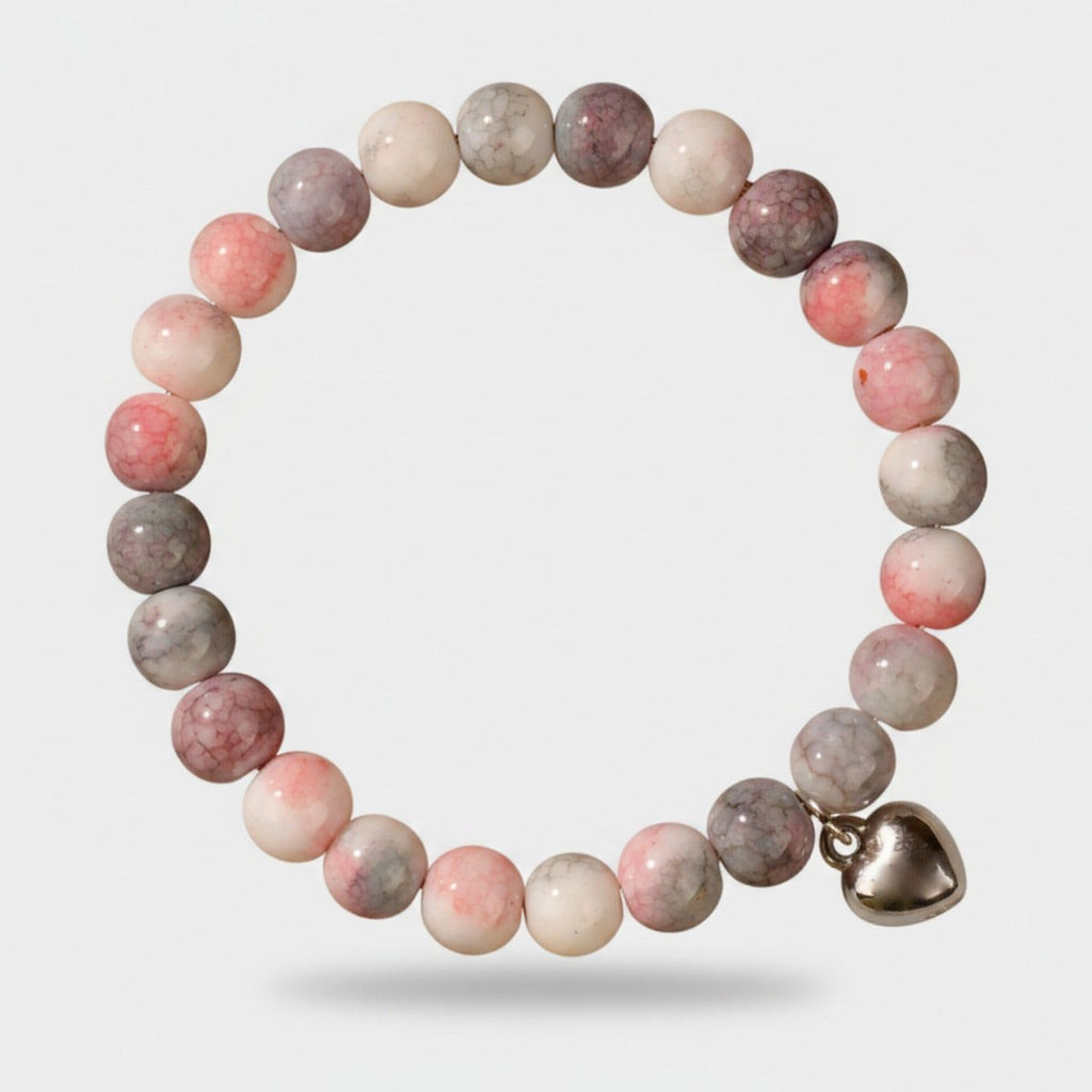 Beaded Bracelet With Heart Charm Pink – jewelry (view 1)
