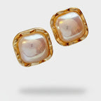 Pearl Dome Squared Gold Stud Earrings – jewelry (view 1)
