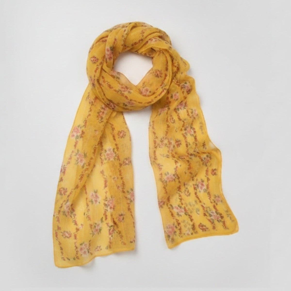 Yellow Floral Print Lightweight Scarf Wrap – scarves & belts (view 1)