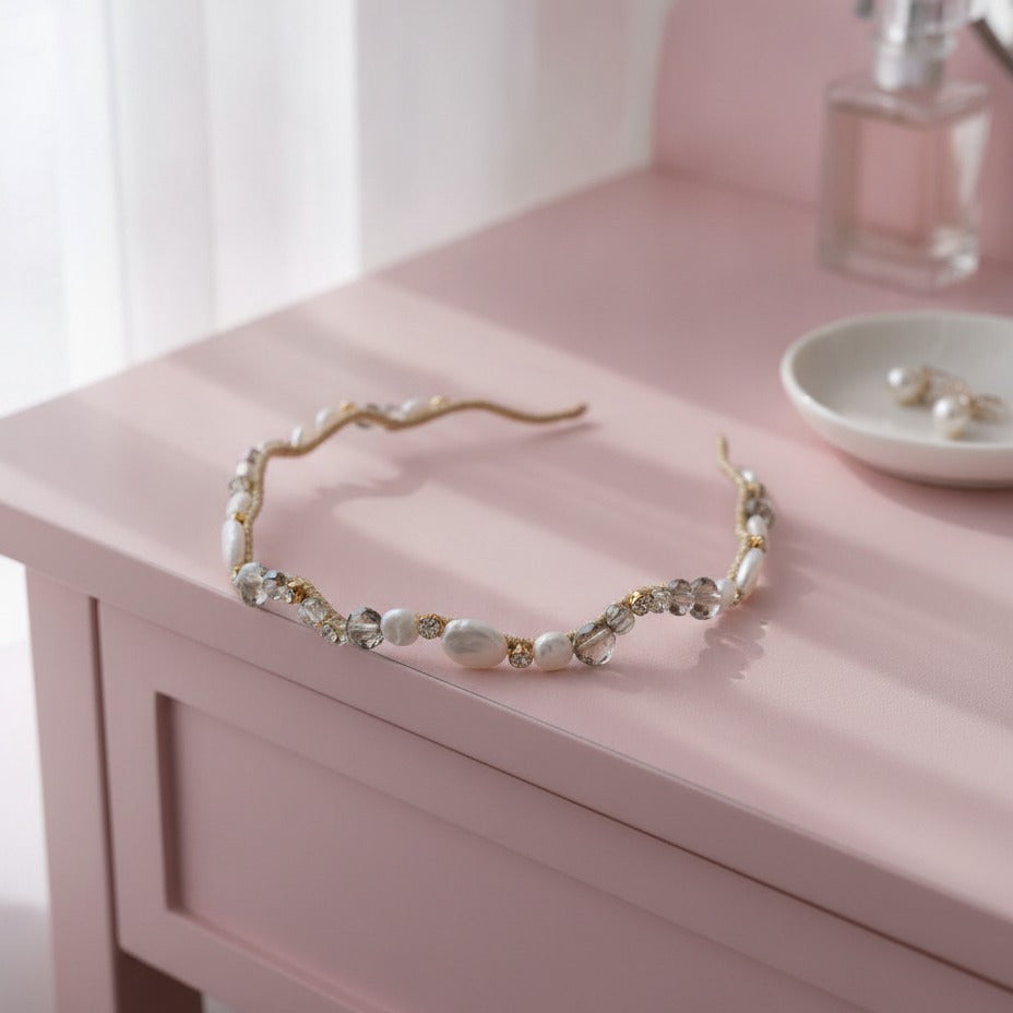 Beaded Wave Headband - Pearl Wave