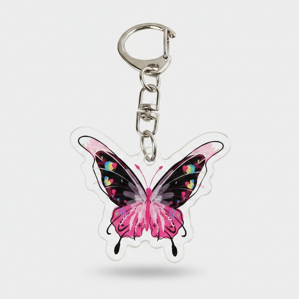 Butterfly Acrylic Keyring Charm Pink Black – novelty & toys (view 1)