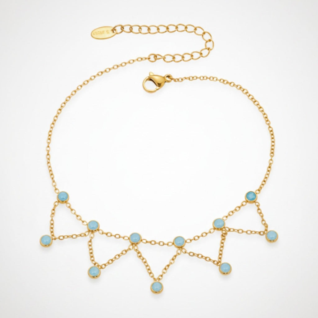 Crystal Charm Dangle Anklet - S038 Gold Blue Turquoise Anklet 19+5cm – jewelry (view 1)