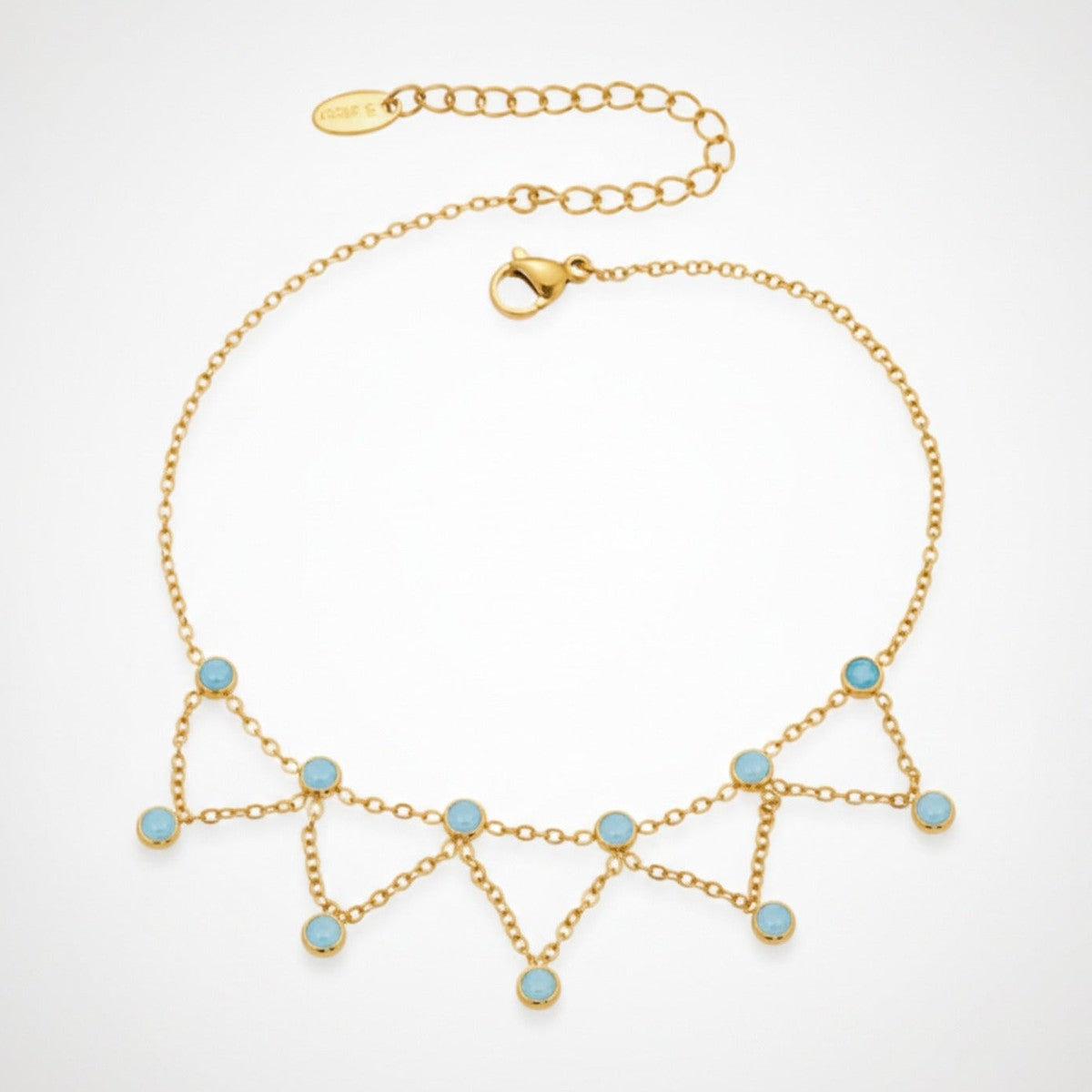 Crystal Charm Dangle Anklet - S038 Gold Blue Turquoise Anklet 19+5cm – jewelry (view 1)