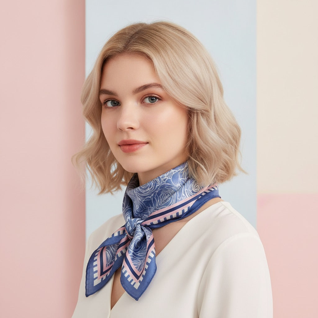 Rose Garden Silk Scarf - Blue Rose
