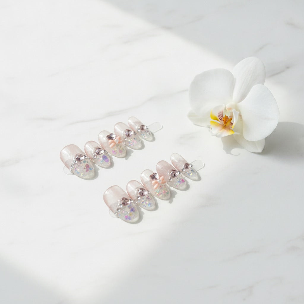 Gel Shine Nail Tips Set - Nude Sparkle