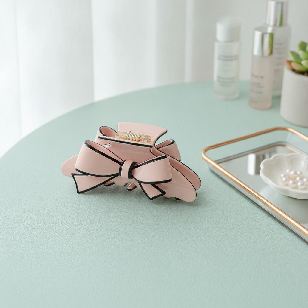 Bow Hair Claw Clip Elegant Women - Pink