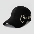 Distressed Baseball Cap with Script Embroidery - Black – apparel accessories (view 1)