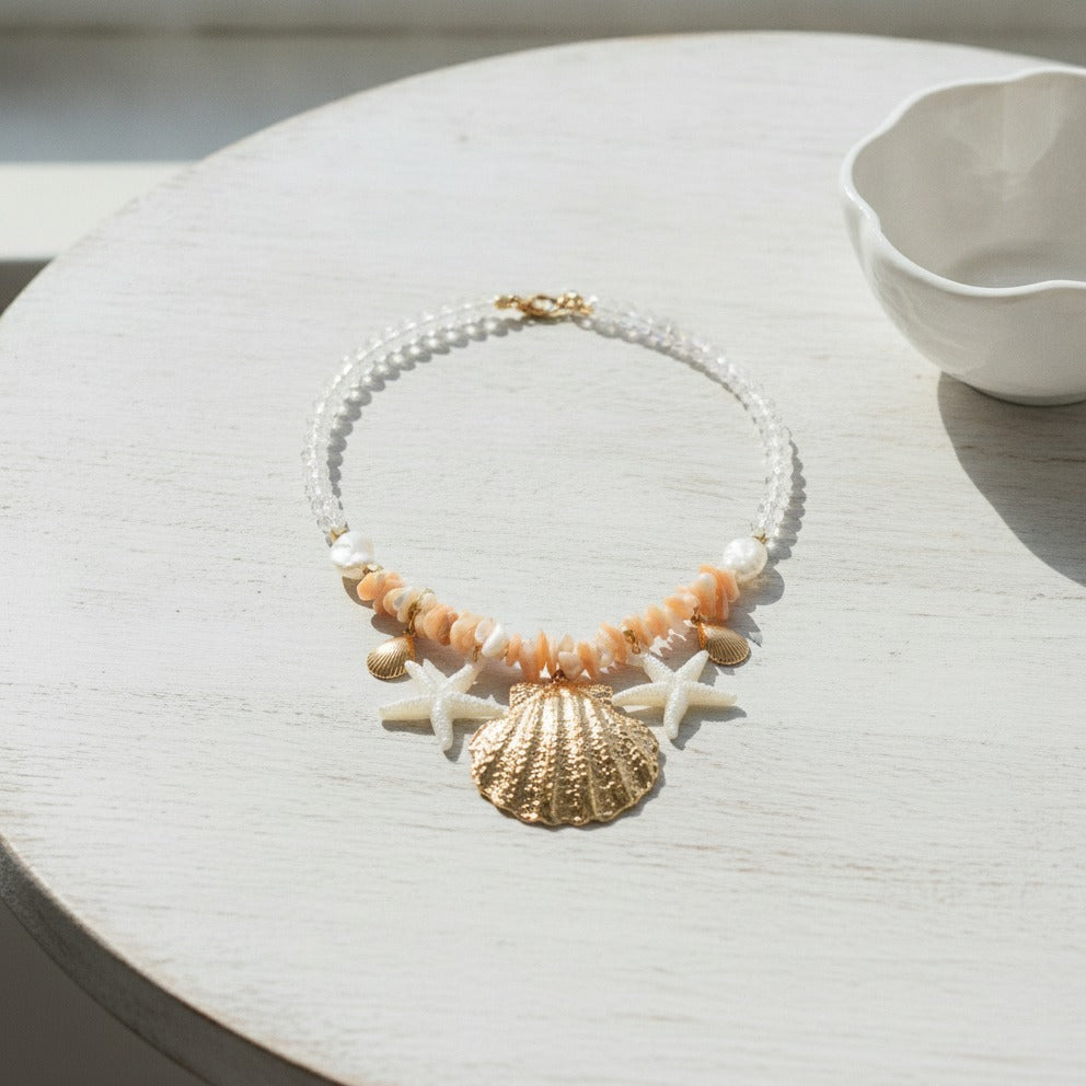 Beaded Ocean Charm Layered Necklace - Type 4